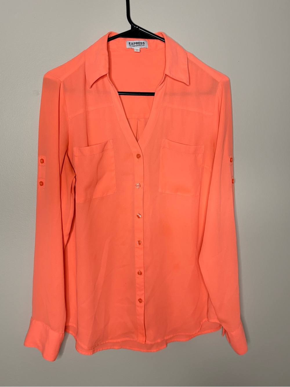 Express Coral Button-Front Shirt with Chest Pockets
